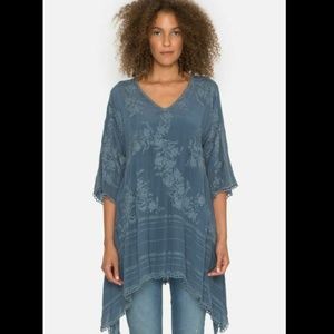 Johnny Was Tunic Top 1X Plus Blue Leaf Garden NWT
